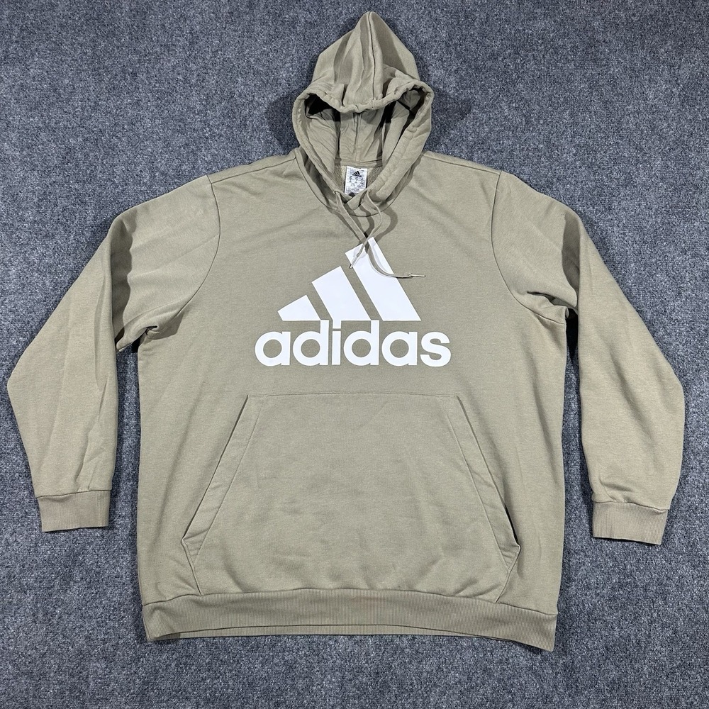 Adidas Mens Size 2XL Essentials Fleece Big Logo Spellout Hoodie Pullover Green